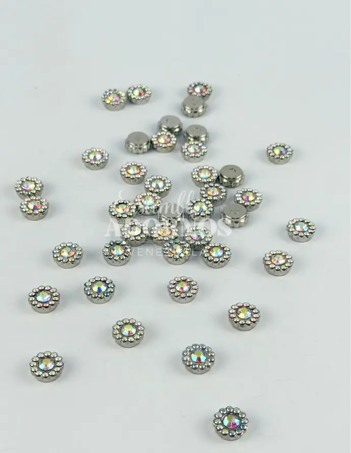 PIEDRA VIDRIO FLOR 10MM CON TACHE (PQT X 1000 UND + 50 GRS)