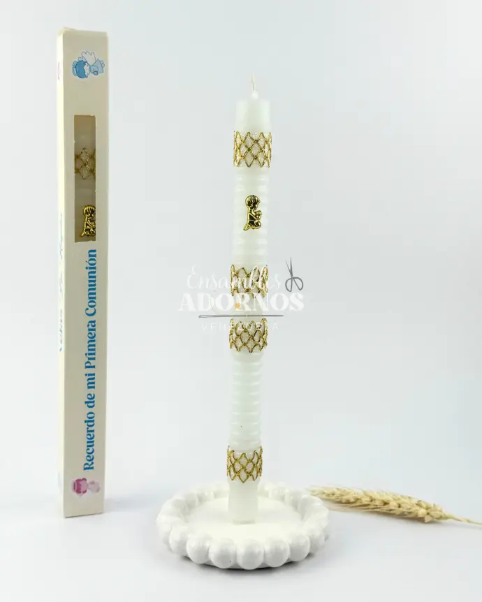 VELA DE COMUNION NIÑO DECORADA (UNIDAD) 